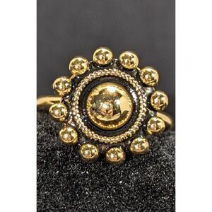 Dome Ring with Beading in Gold Tone with Black Accents Size 7